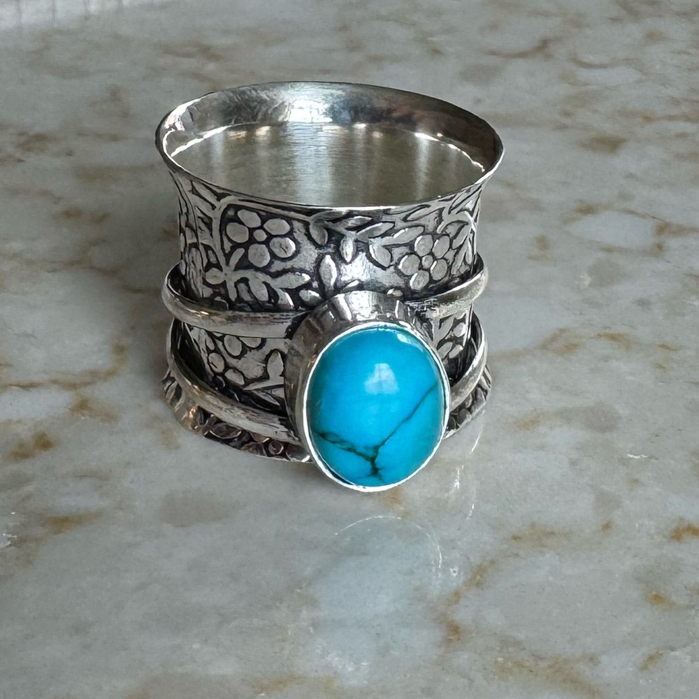 NWOT Sundance Desert Vines Spinner Ring, Turquoise, Sterling Silver